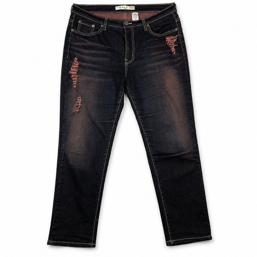 Chalet Distressed Jeans Women Size 8 Dark Wash Copper Fade Straight Leg Denim